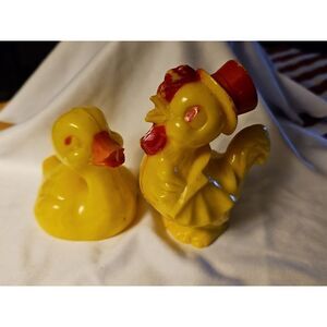 VTG‎ Irwin Rosbro ROOSTER TOP HAT Rattle & Duck HARD PLASTIC Easter Toy